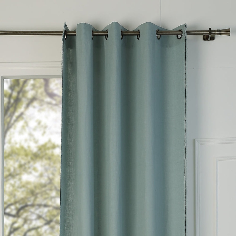 Rideau à oeillets lin lavé 140x260 vert céladon & noir - Maisons du Monde