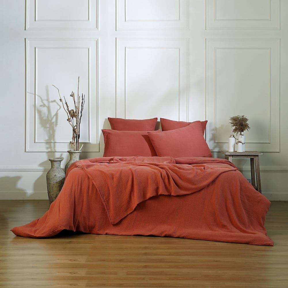 Housse de couette gaze de coton rouge toscane 240x220 — vue 4