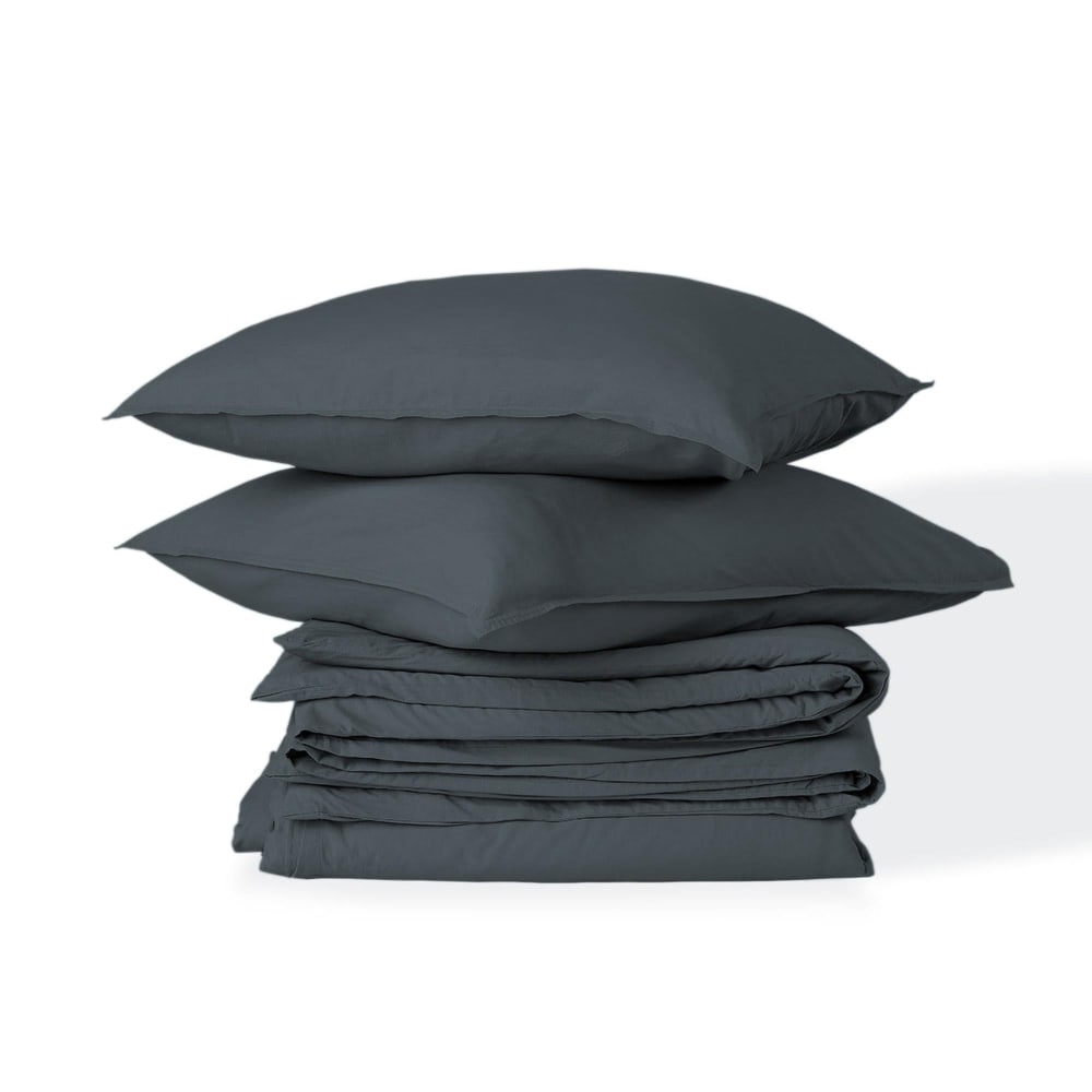 Parure + taies 65x65 coton lavé bleu orage 260x240 - Maisons du Monde