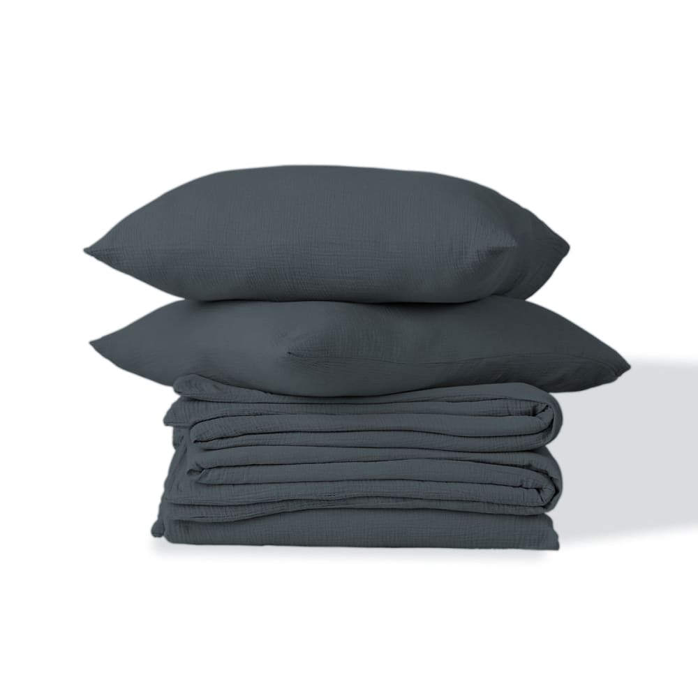 Parure + taies 65x65 gaze de coton bleu orage 260x240 - Maisons du Monde