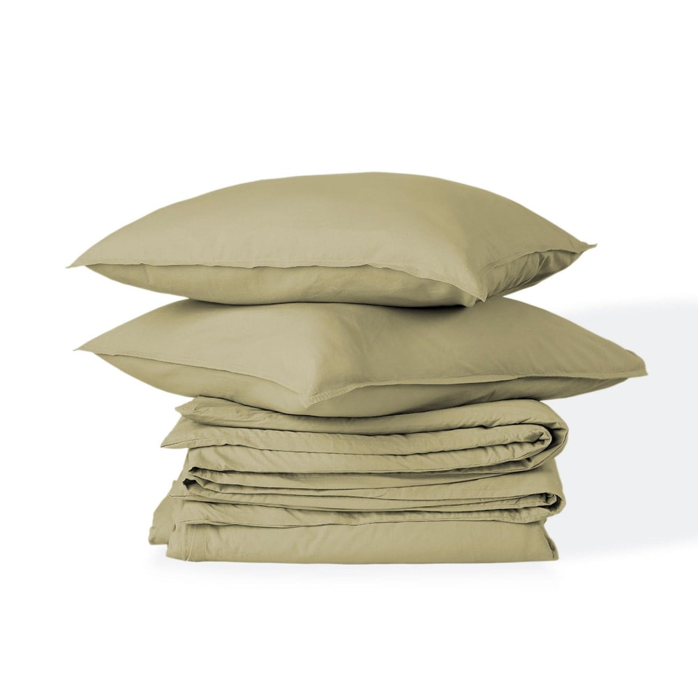 Parure + taies 65x65 coton lavé sable 260x240 - Maisons du Monde