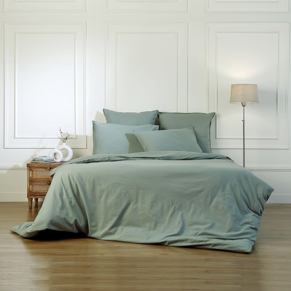 Parure + taies 65x65 coton lavé vert céladon 240x220