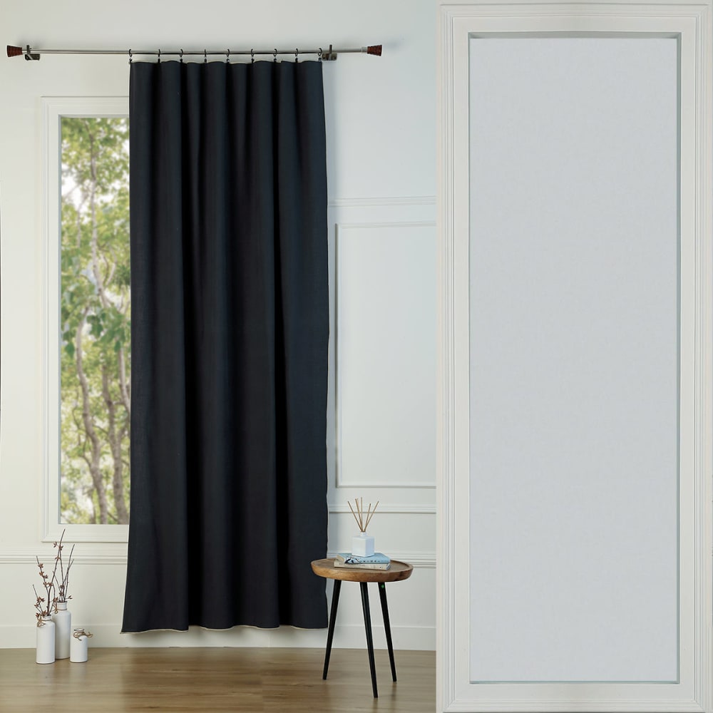 Febronie Rideau panneau toile de coton 140x260 fusain & sable style classique chic Gris Certifié Oeko-Tex