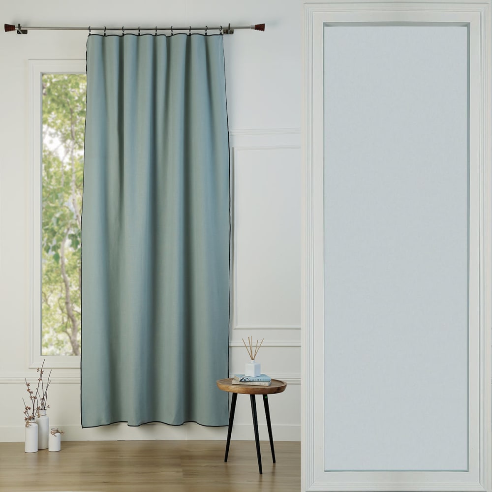 Febronie Rideau panneau toile de coton 140x260 vert céladon & noir style classique chic Certifié Oeko-Tex