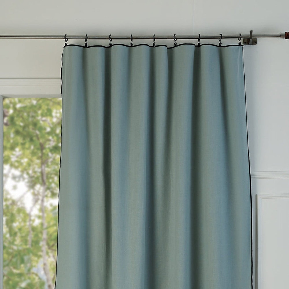 Rideau panneau toile de coton 140x260 vert céladon & noir - Maisons du Monde