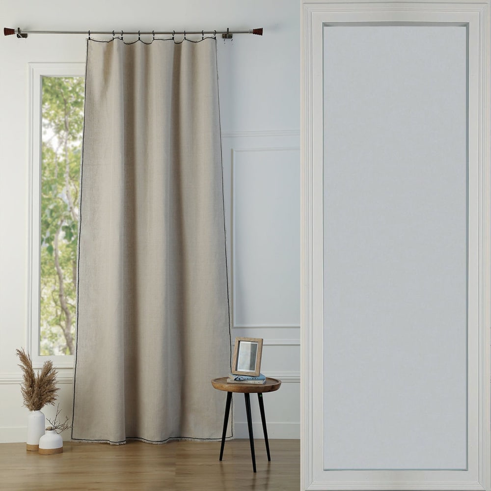 Rideau panneau lin lavé naturel & noir 140x260