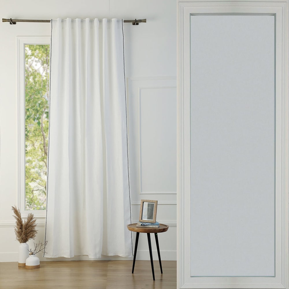 Rideau à passant lin lavé blanc & noir 140x260