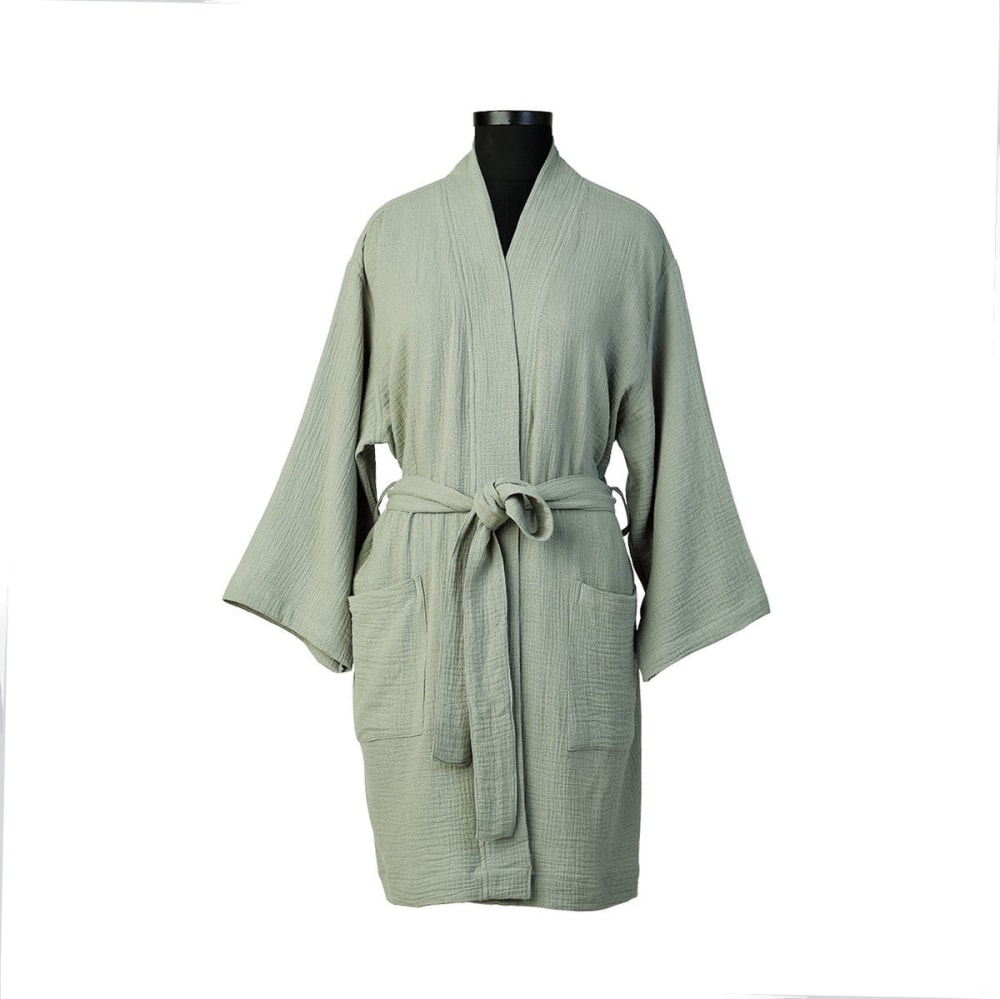 Peignoir kimono gaze de coton 95x64 vert céladon
