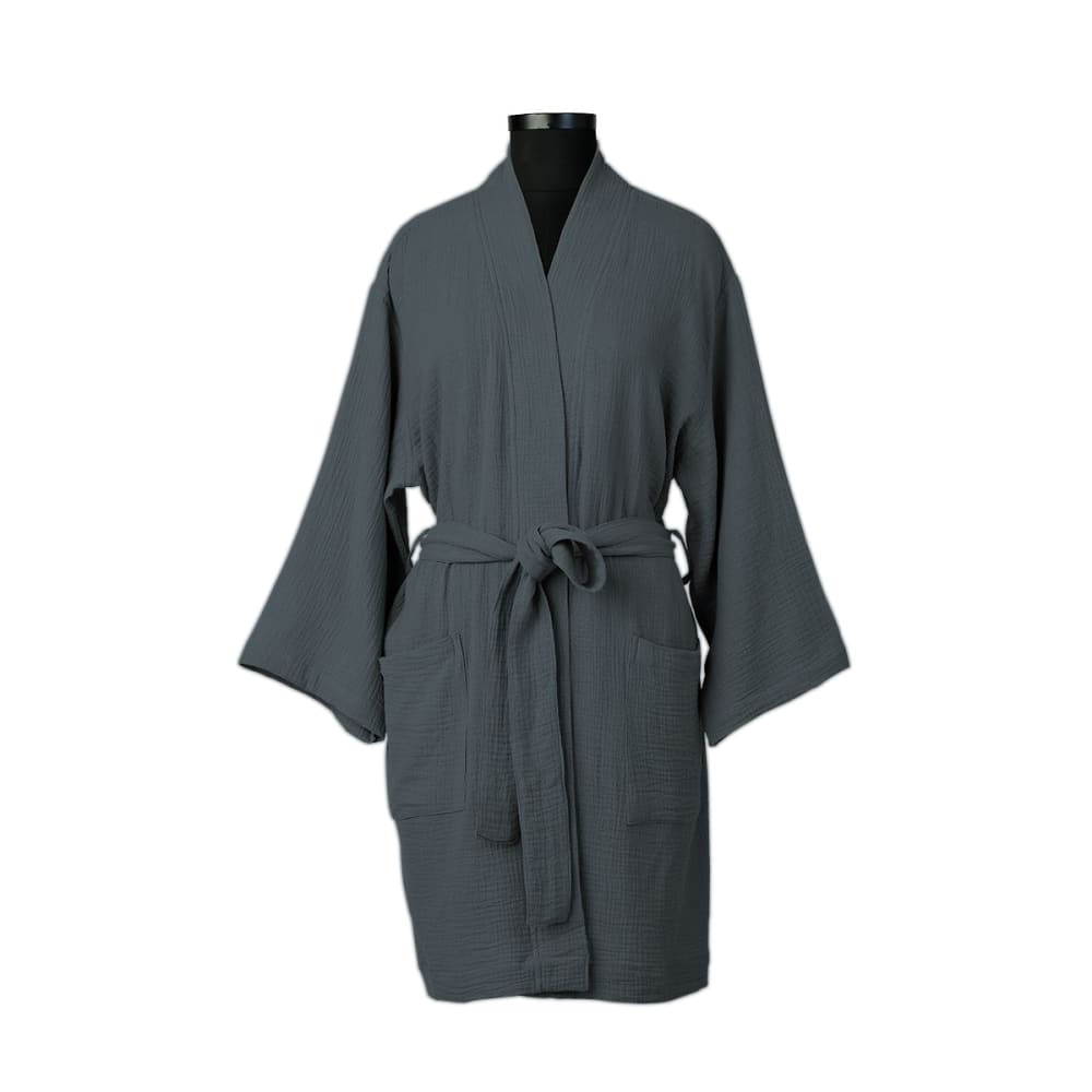 Peignoir kimono gaze de coton 95x64 bleu orage