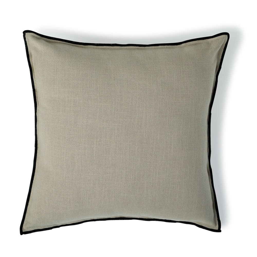 Febronie Coussin toile de coton 50x50 naturel & noir style classique chic Blanc Certifié Oeko-Tex