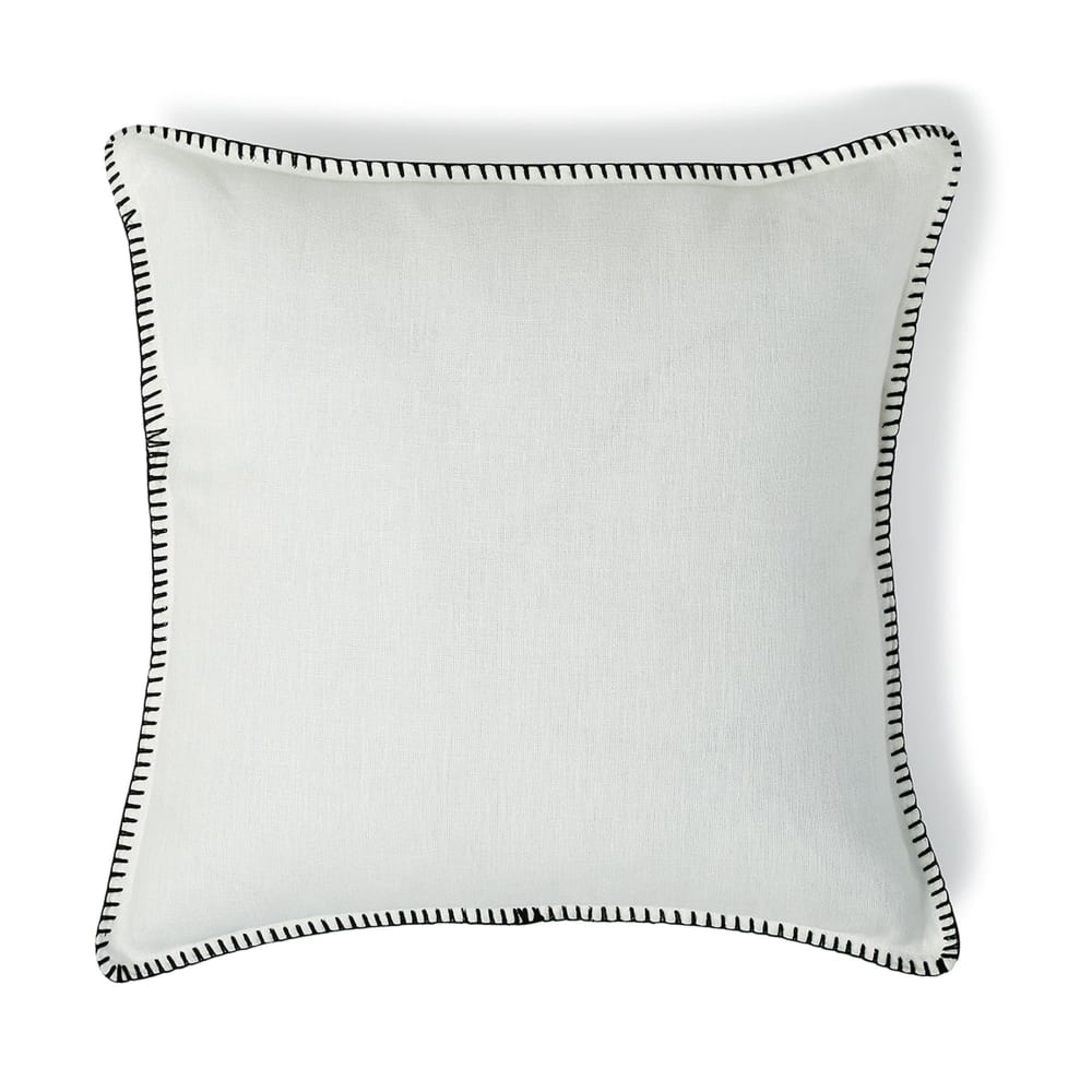 Febronie Coussin lin lavé 50x50 blanc & noir style classique chic Certifié Oeko-Tex