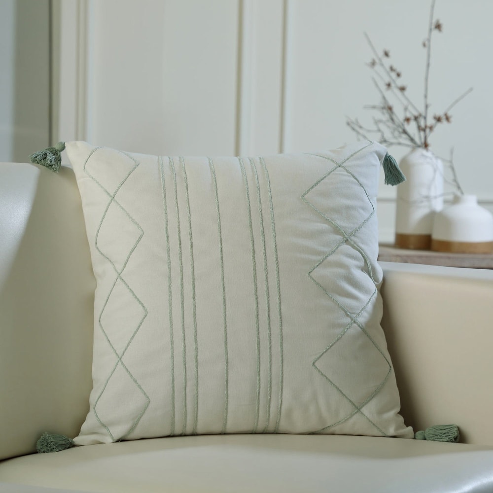 Coussin toile de coton 50x50 bleu glacier - Maisons du Monde