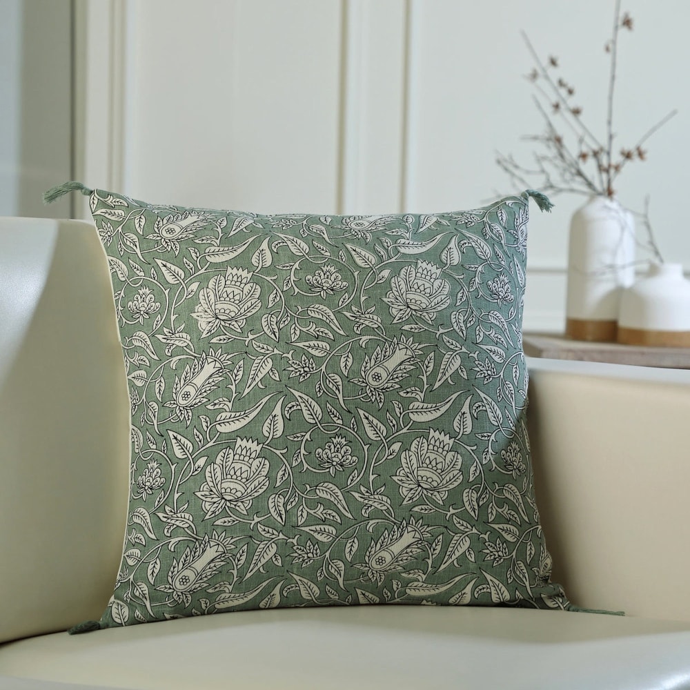 Coussin toile de coton 50x50 vert céladon - Maisons du Monde