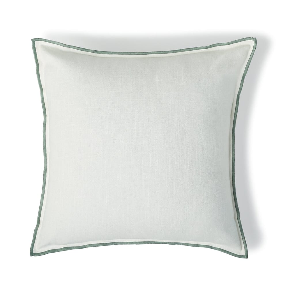 Febronie Coussin toile de coton 50x50 blanc & vert céladon style classique chic Certifié Oeko-Tex
