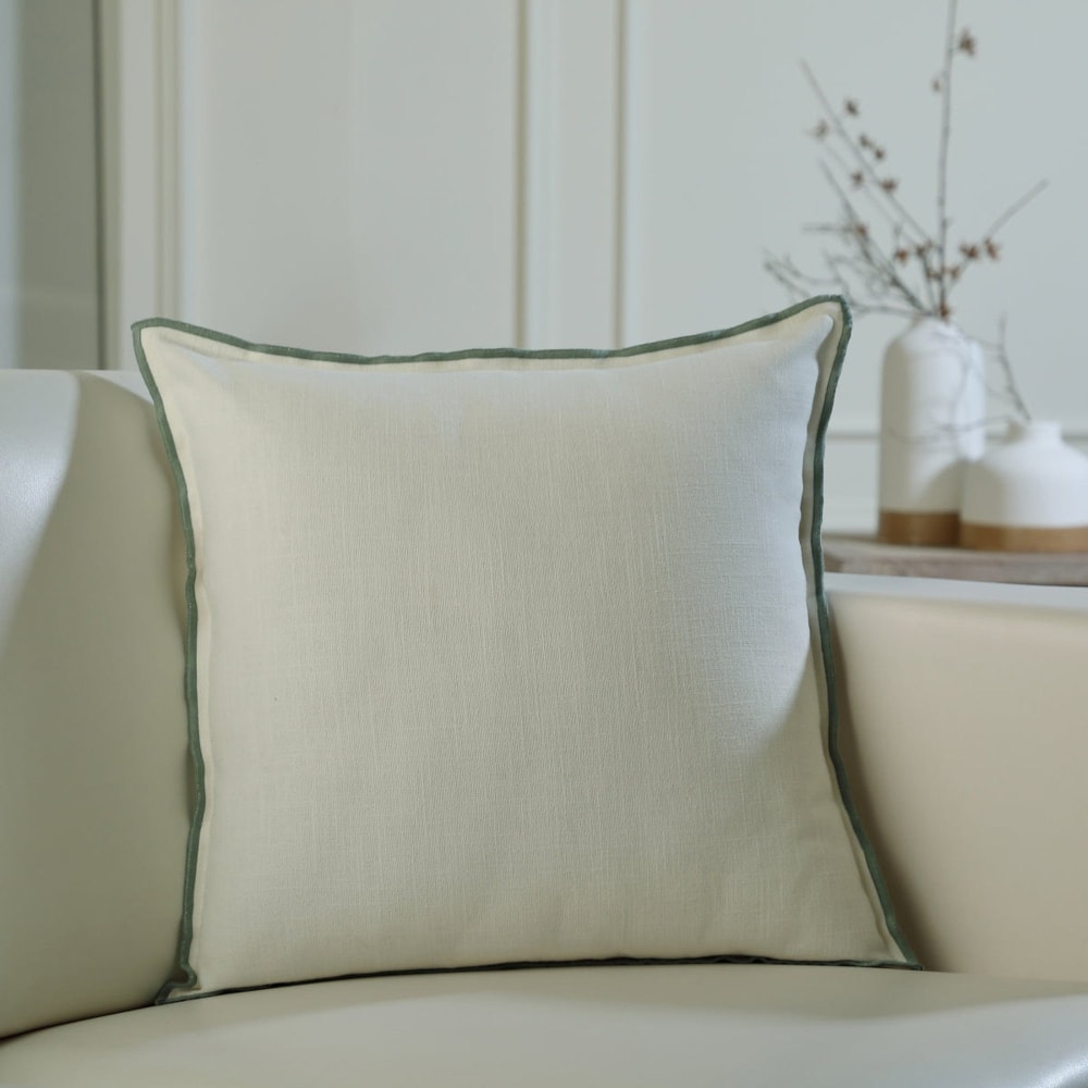 Coussin toile de coton 50x50 blanc & vert céladon - Maisons du Monde