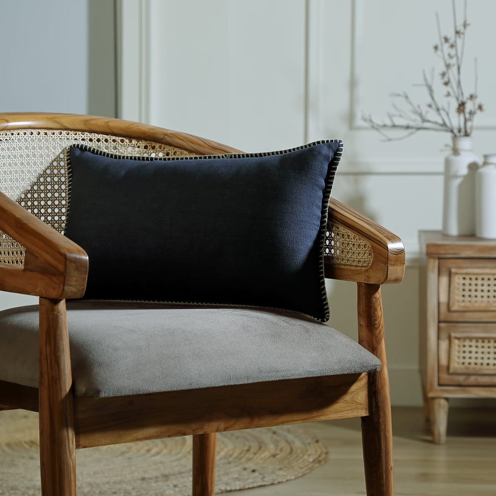 Coussin lin lavé 60x40 fusain & sable - Maisons du Monde