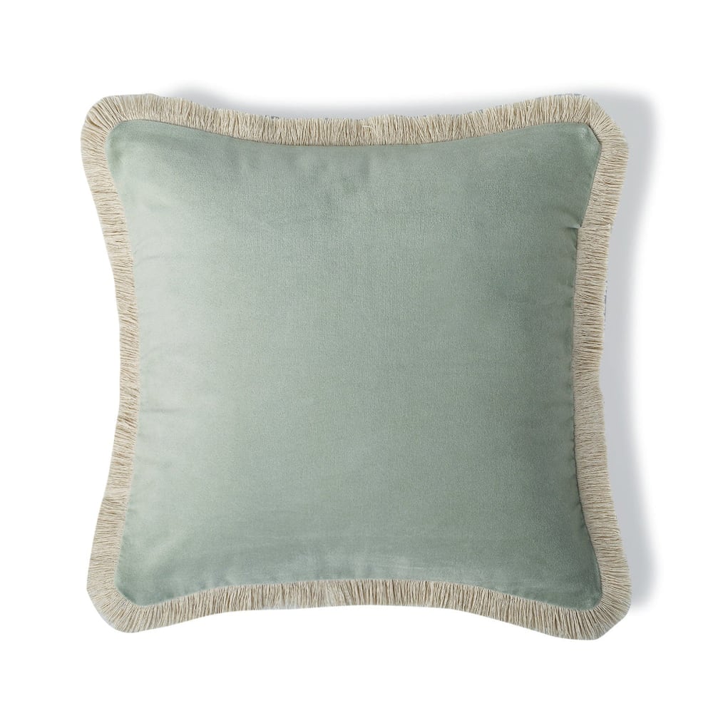 Coussin velours de coton céladon 50x50