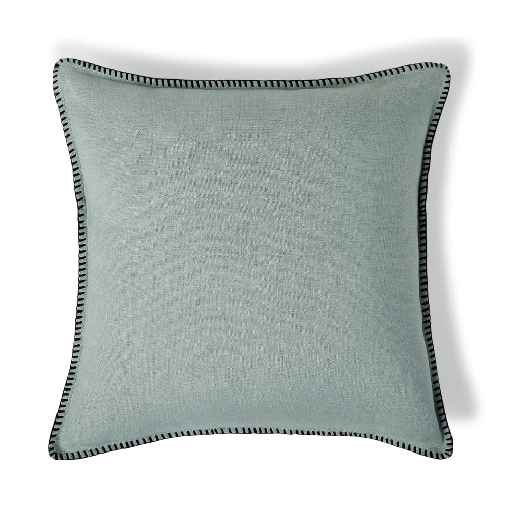 Febronie Coussin lin lavé 50x50 vert céladon & noir style classique chic Certifié Oeko-Tex
