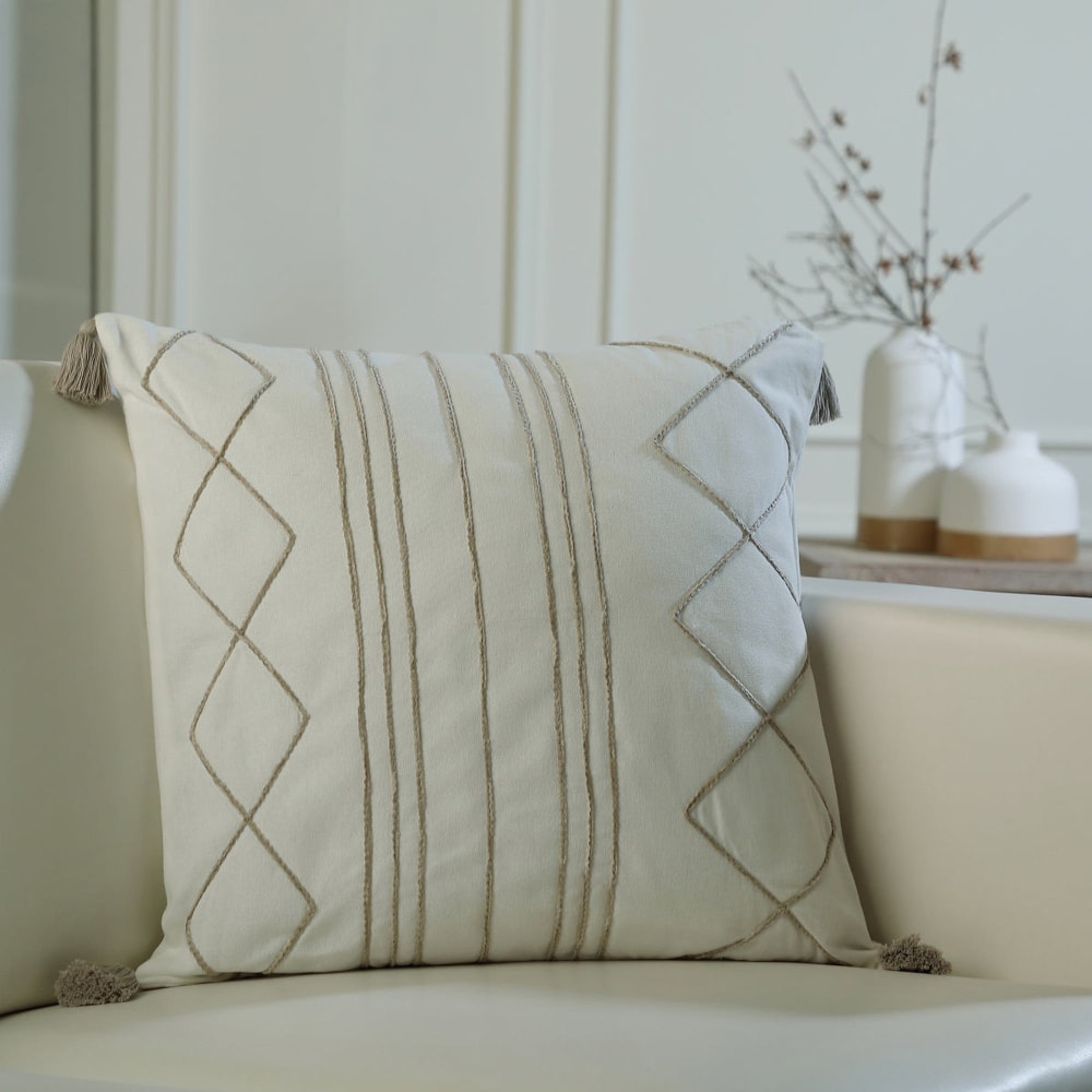 Coussin toile de coton 50x50 sable - Maisons du Monde