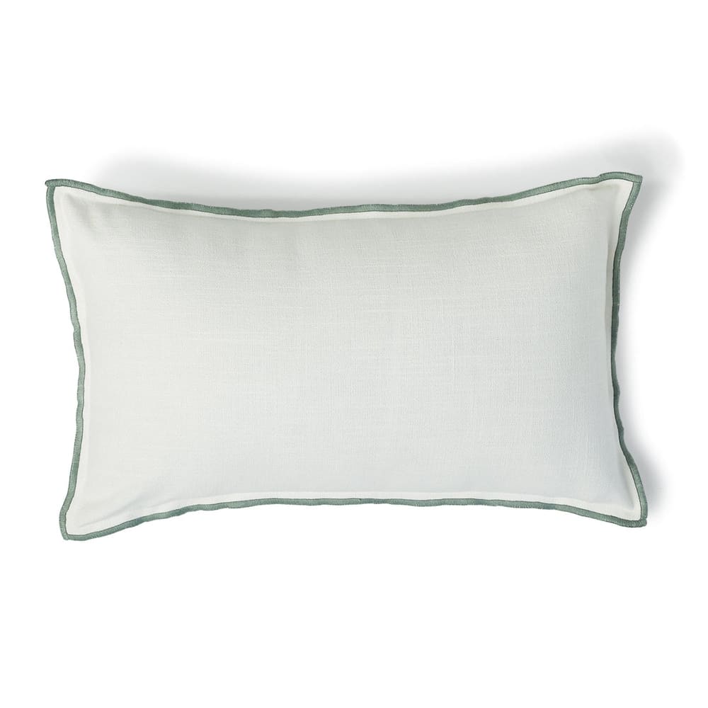 Febronie Coussin toile de coton 50x30 blanc & vert céladon style classique chic Certifié Oeko-Tex