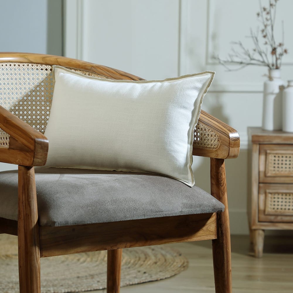 Coussin toile de coton 50x30 blanc & sable - Maisons du Monde