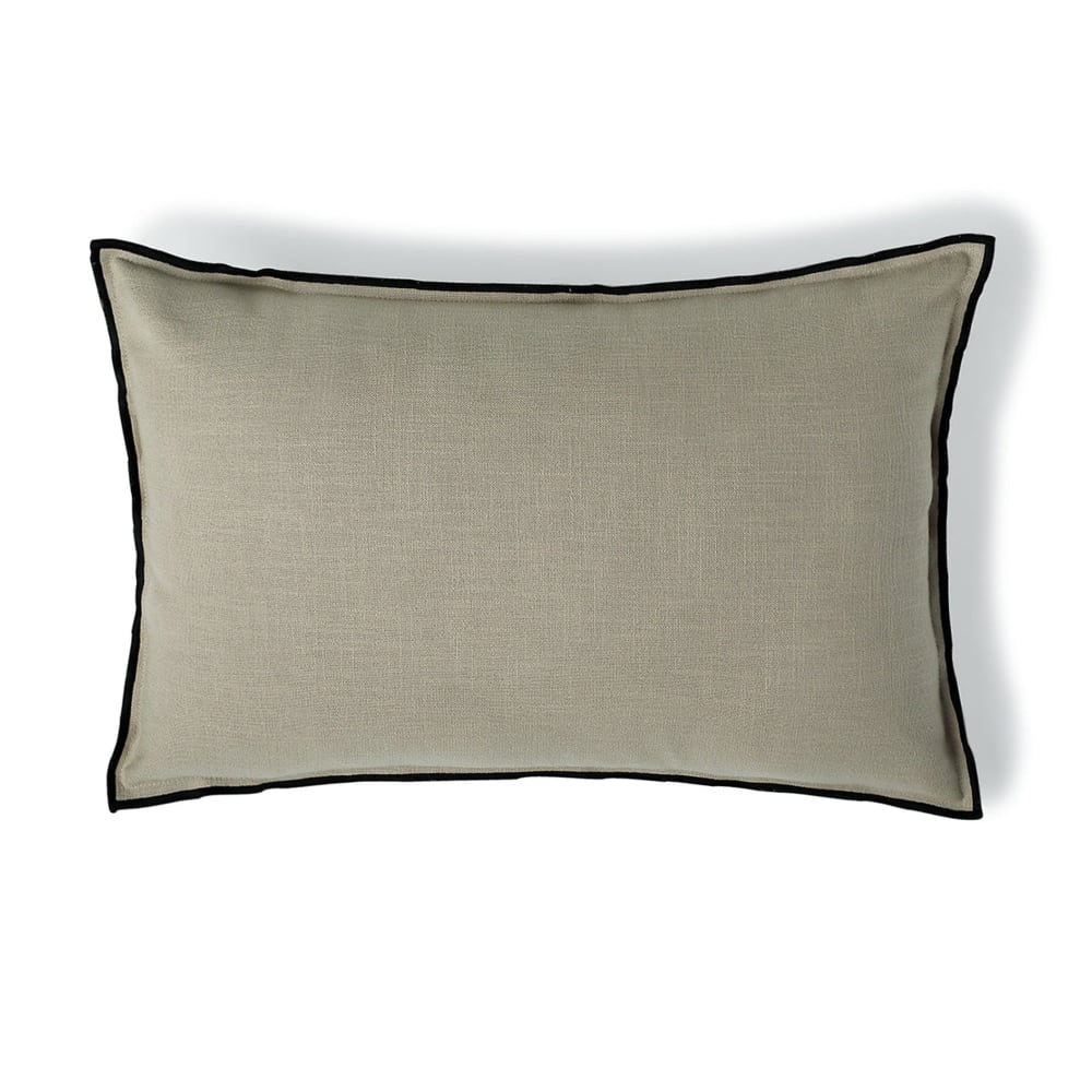 Febronie Coussin toile de coton 60x40 naturel & noir style classique chic Blanc Certifié Oeko-Tex