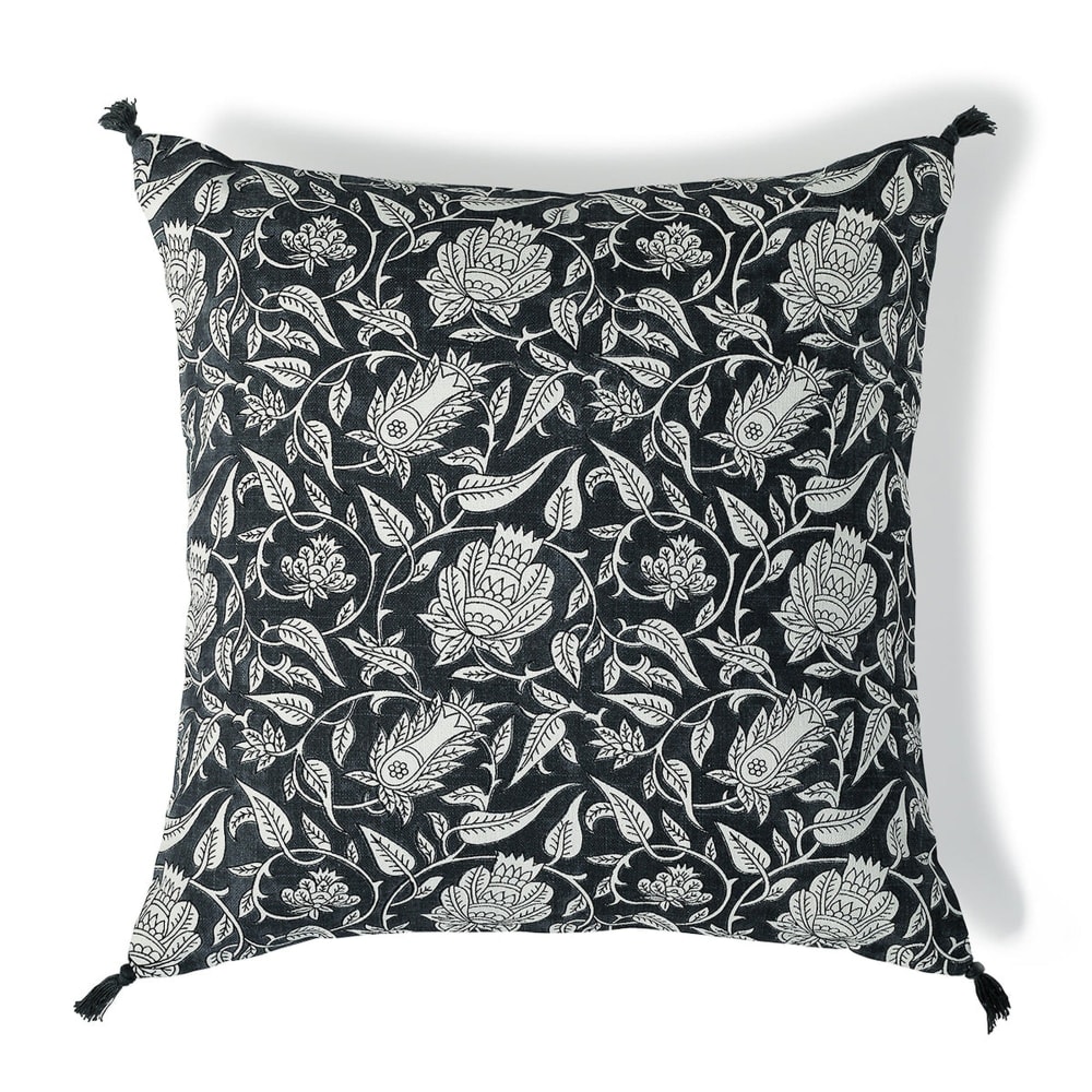 Febronie Coussin toile de coton 50x50 fusain style inspirations d'ailleurs Gris Certifié Oeko-Tex