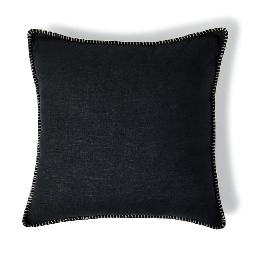 Febronie Coussin lin lavé 50x50 fusain & sable style classique chic Gris Certifié Oeko-Tex