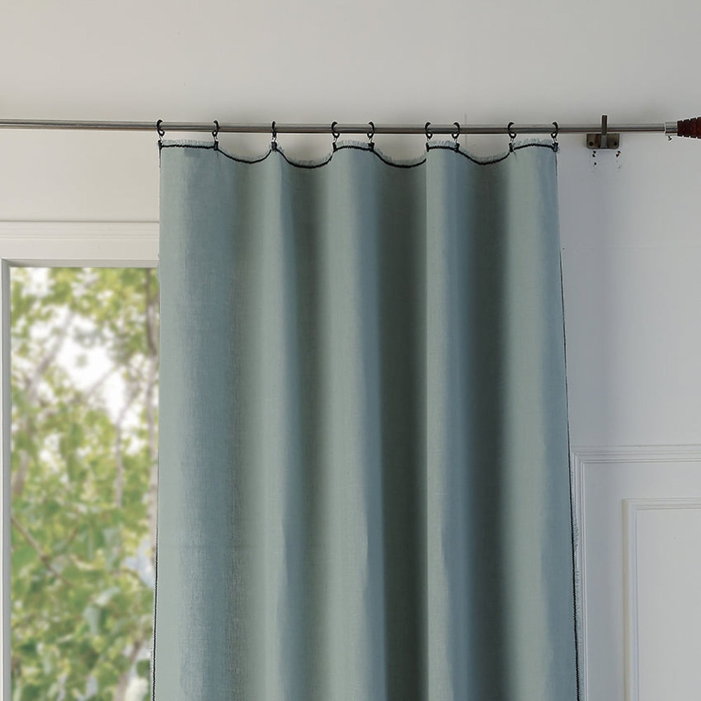 Rideau panneau lin lavé 140x260 vert céladon & noir - Maisons du Monde