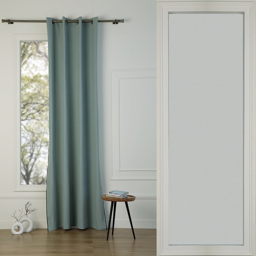 Febronie Rideau à oeillets toile de coton 140x260 vert céladon & noir style classique chic Certifié Oeko-Tex