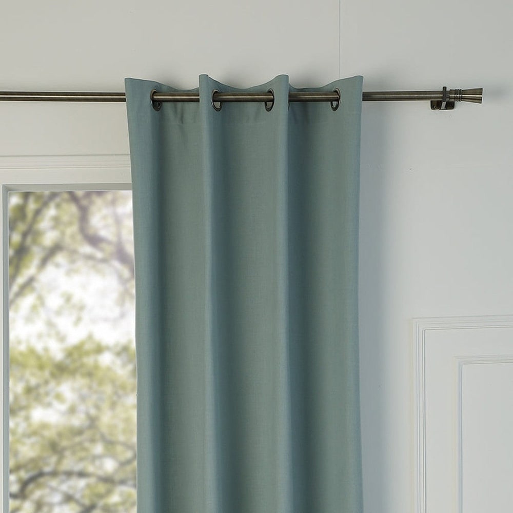 Rideau à oeillets toile de coton 140x260 vert céladon & noir - Maisons du Monde