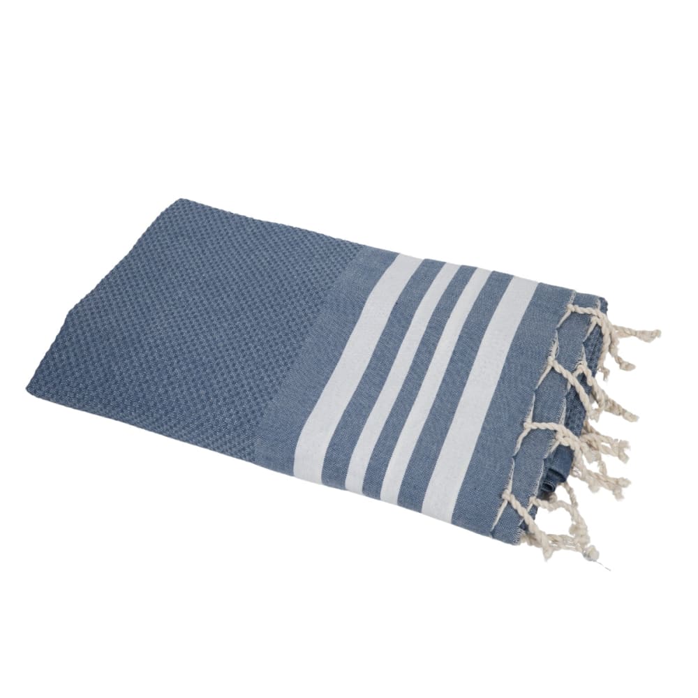 Fouta nid d'abeille coton 100x200 bleu jean