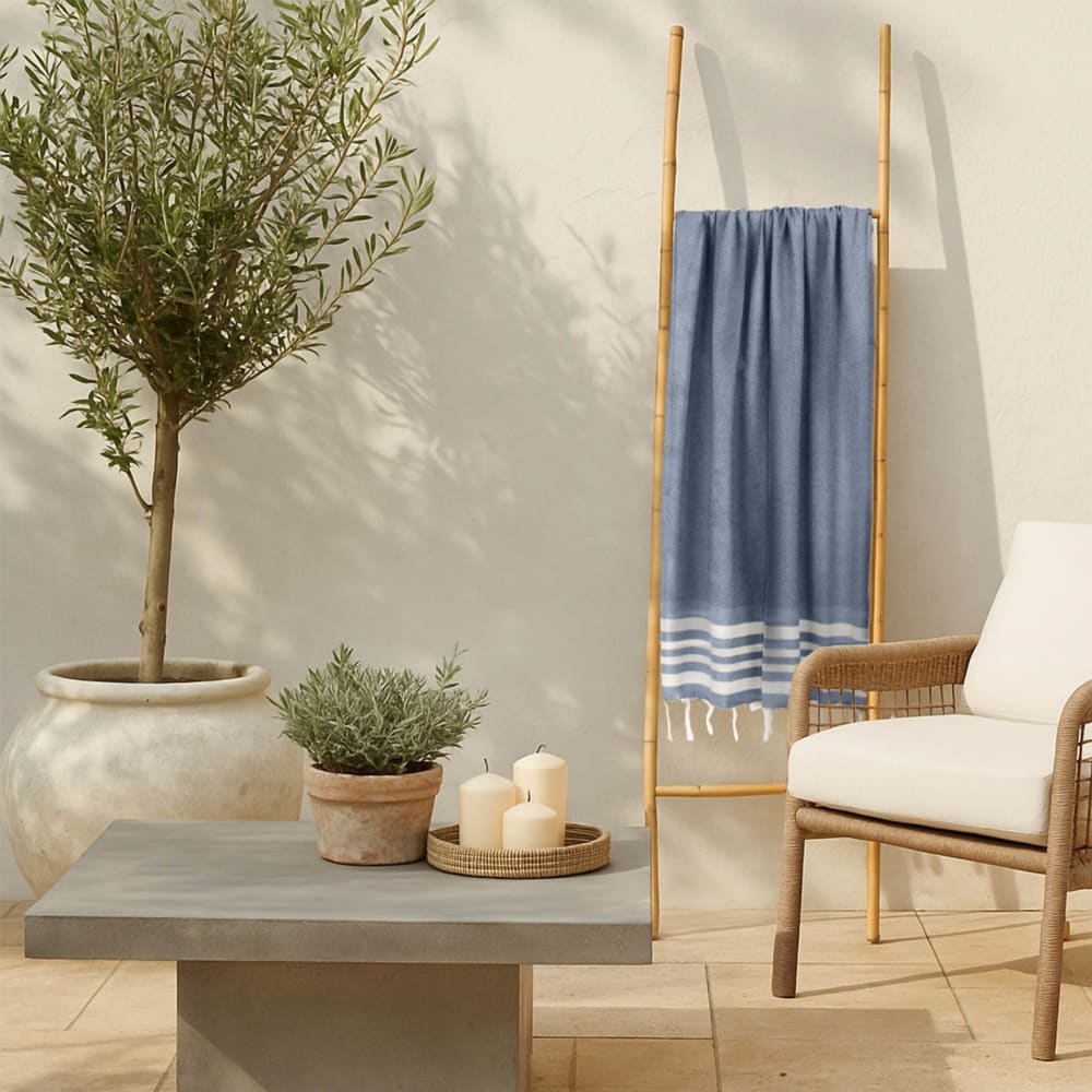 Fouta nid d'abeille coton 100x200 bleu jean — vue 3