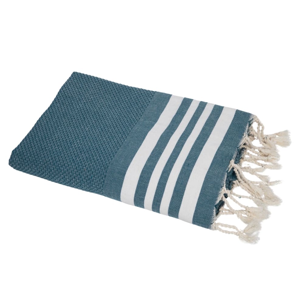 Fouta nid d'abeille coton 100x200 bleu pétrole