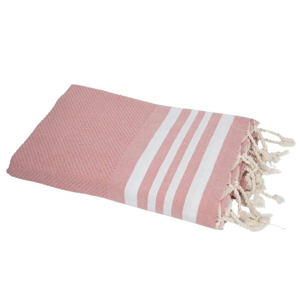 Fouta nid d'abeille coton 100x200 rose poudré