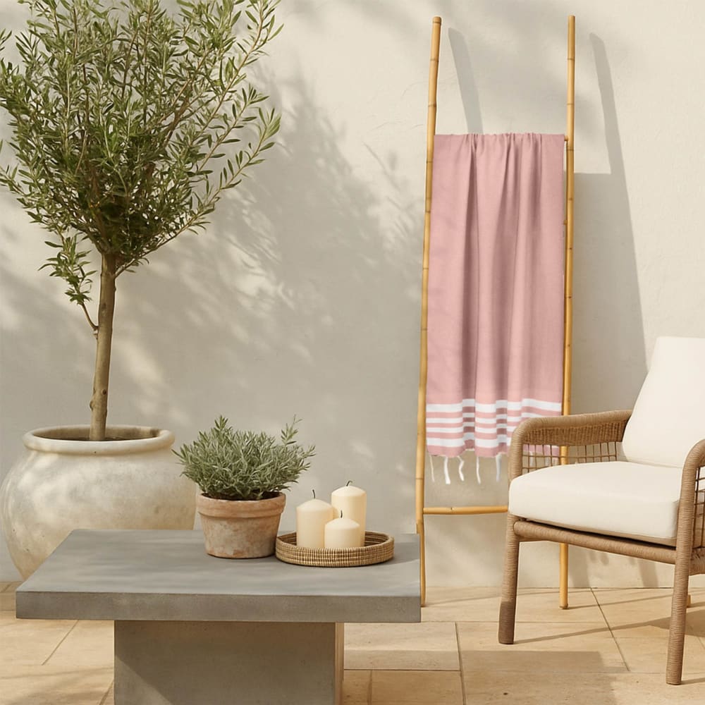 Fouta nid d'abeille coton 100x200 rose poudré - Maisons du Monde