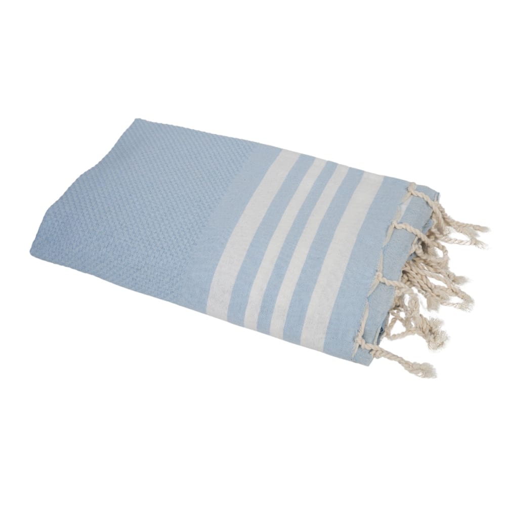 Fouta nid d'abeille coton 100x200 bleu ciel