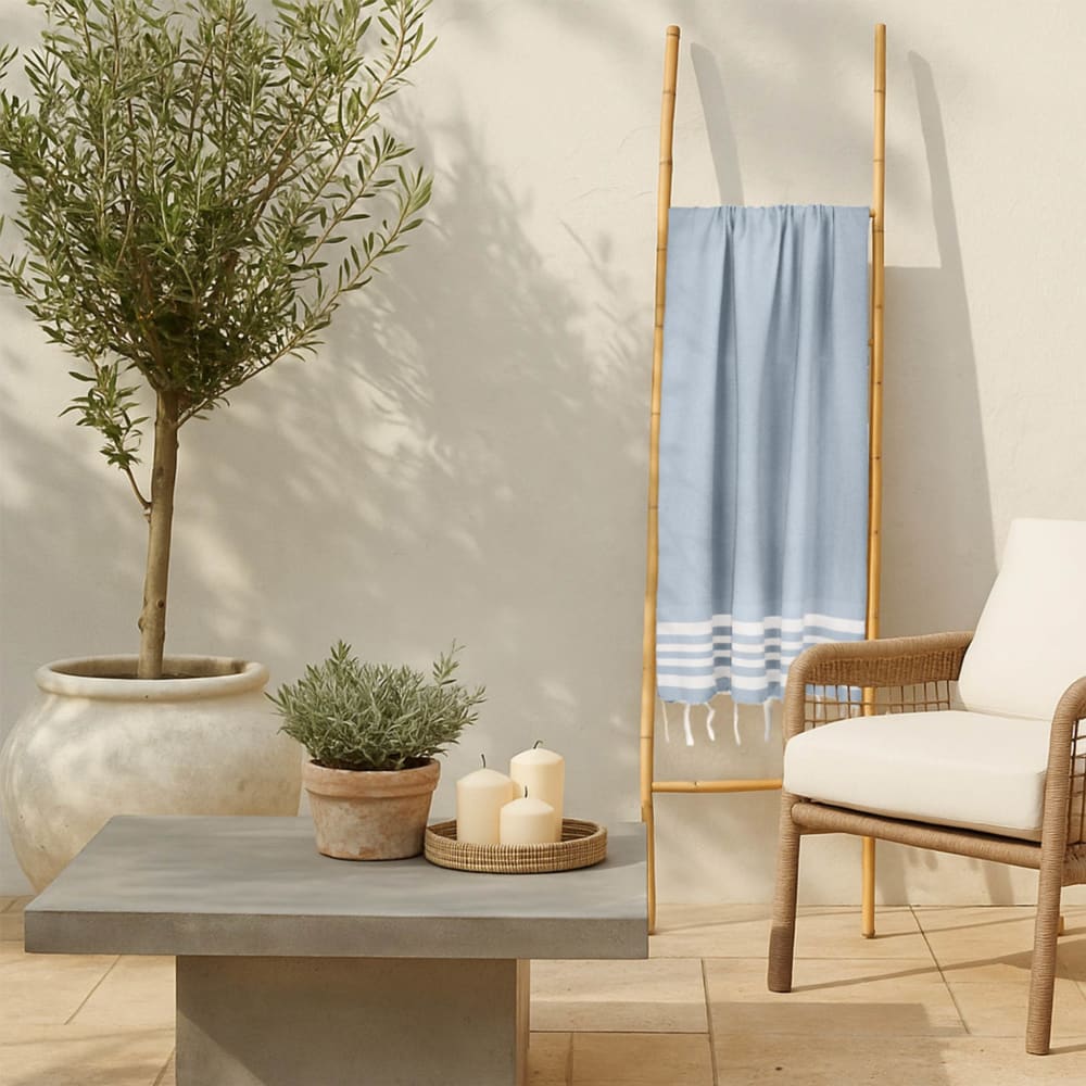 Fouta nid d'abeille coton 100x200 bleu ciel - Maisons du Monde