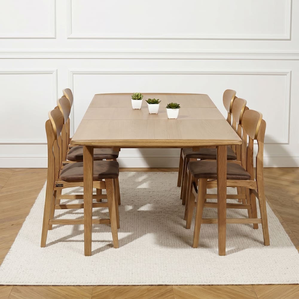 Rechteckiger Eichentisch mit 1 Verlängerung, 6/8 Gedecke beige -