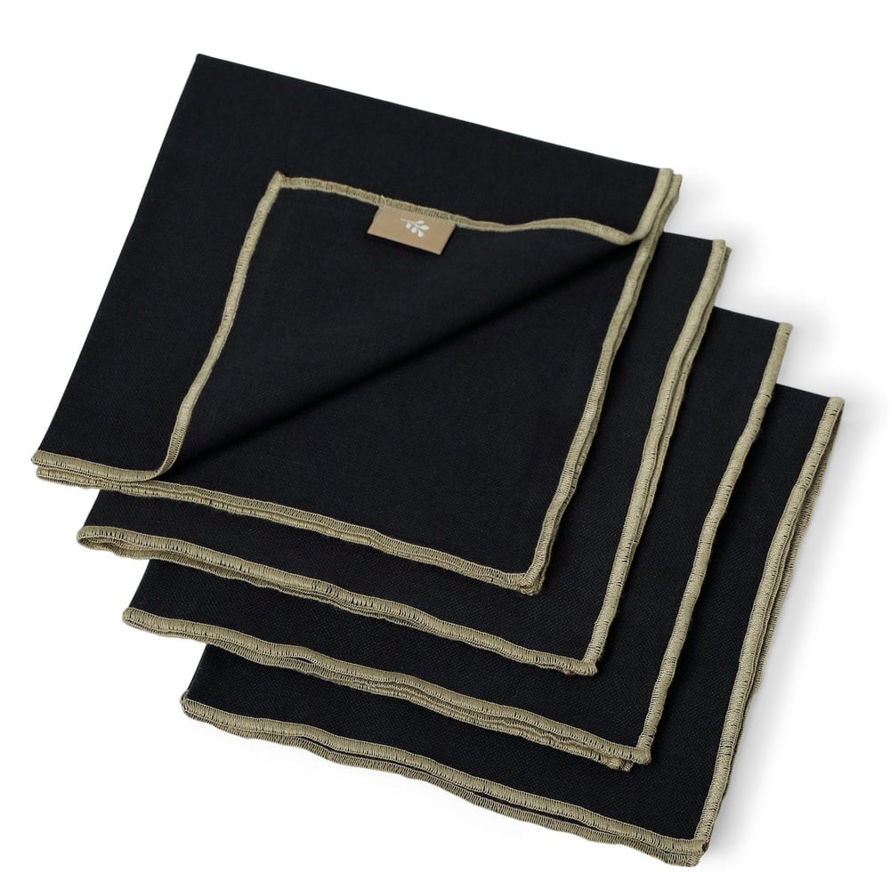 Lot de 4 serviettes de table toile de coton fusain & sable 45x45