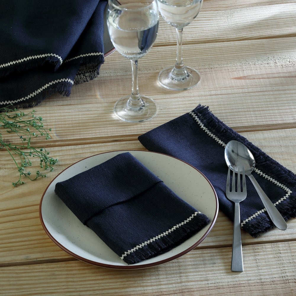 Lot de 4 serviettes de table lin lavé fusain & sable 45x45