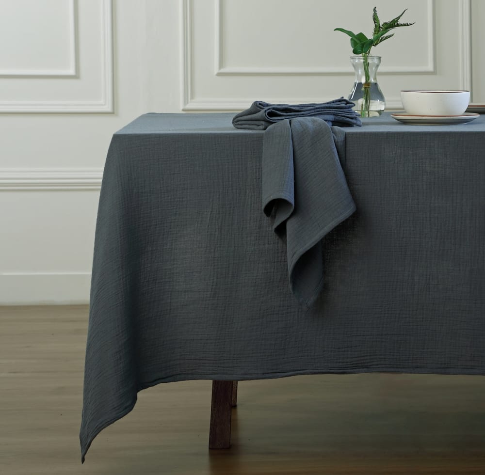 Nappe gaze de coton bleu orage 150x250