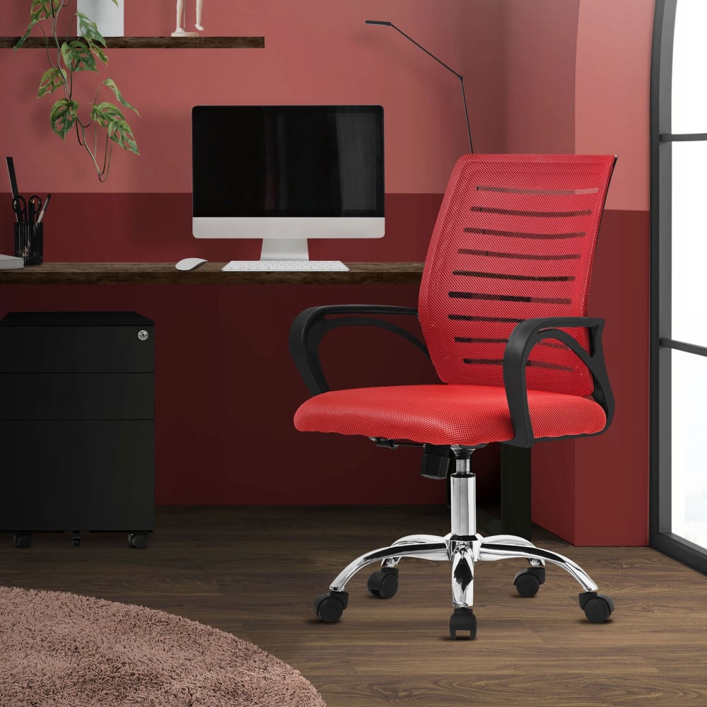Bürostuhl ergonomisch, Rot, Höhenverstellbarer mit mit Armlehnen