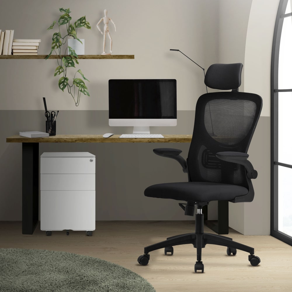 Bürostuhl Schwarz höhenverstellbar aus Stoff/Mesh mit Rollen -