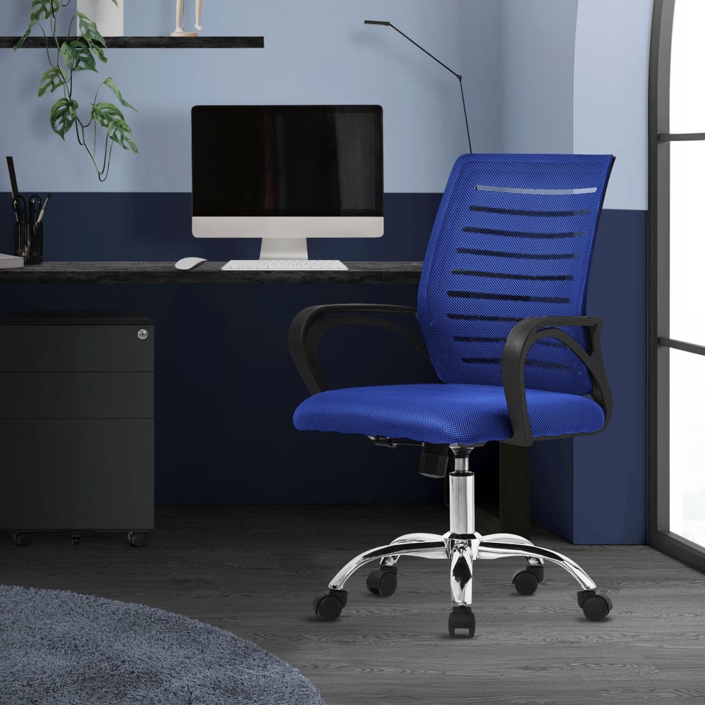 Bürostuhl ergonomisch, Blau, Höhenverstellbarer mit mit Armlehnen