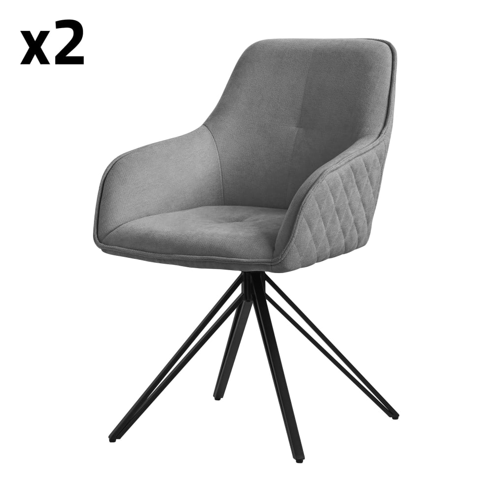 ML-Design Esszimmerstühle drehbar 2er Set Grau Webstoff Metallbeine Armlehnen Grau