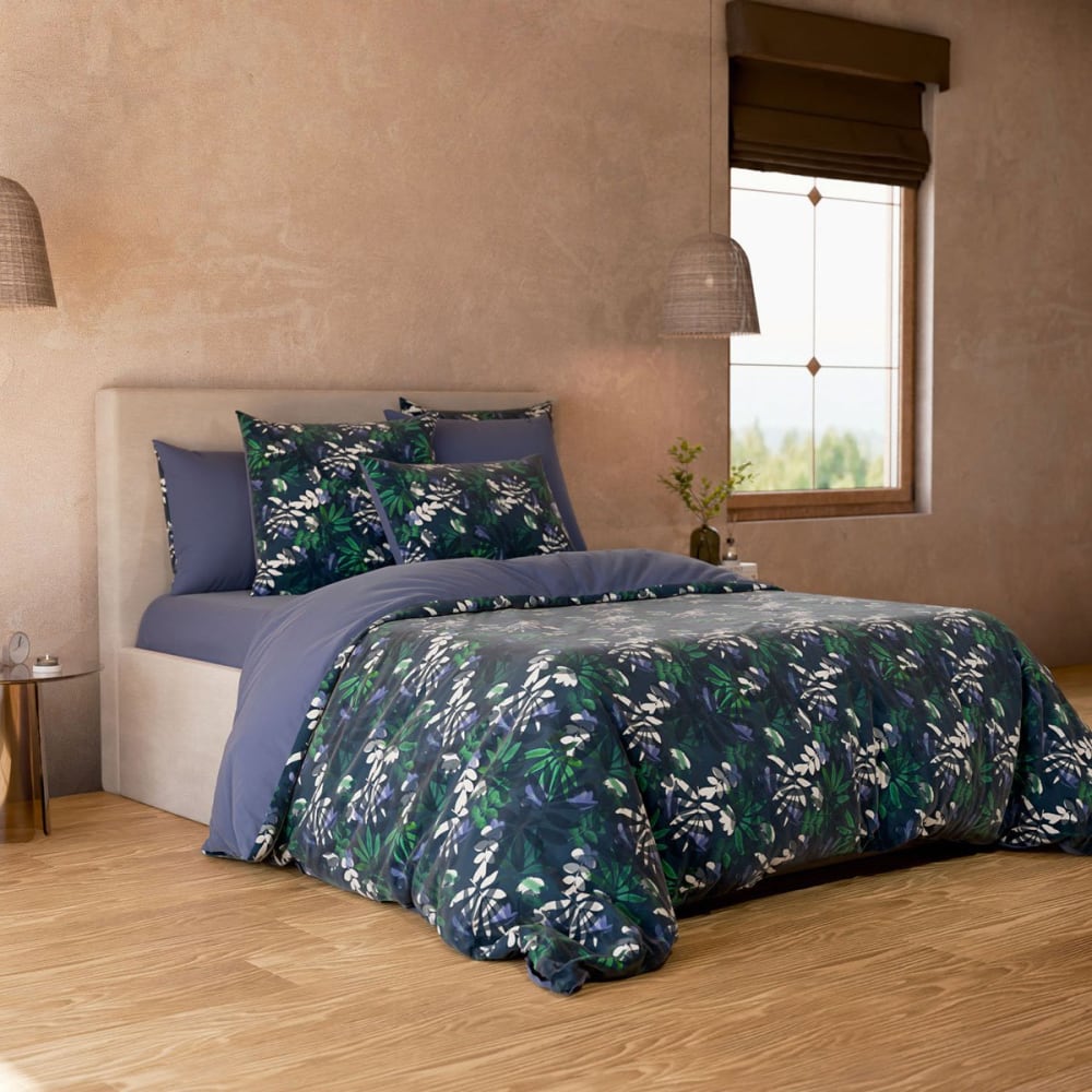 Parure de lit percale bleu foncé 200x200 + 2x65x65 cm