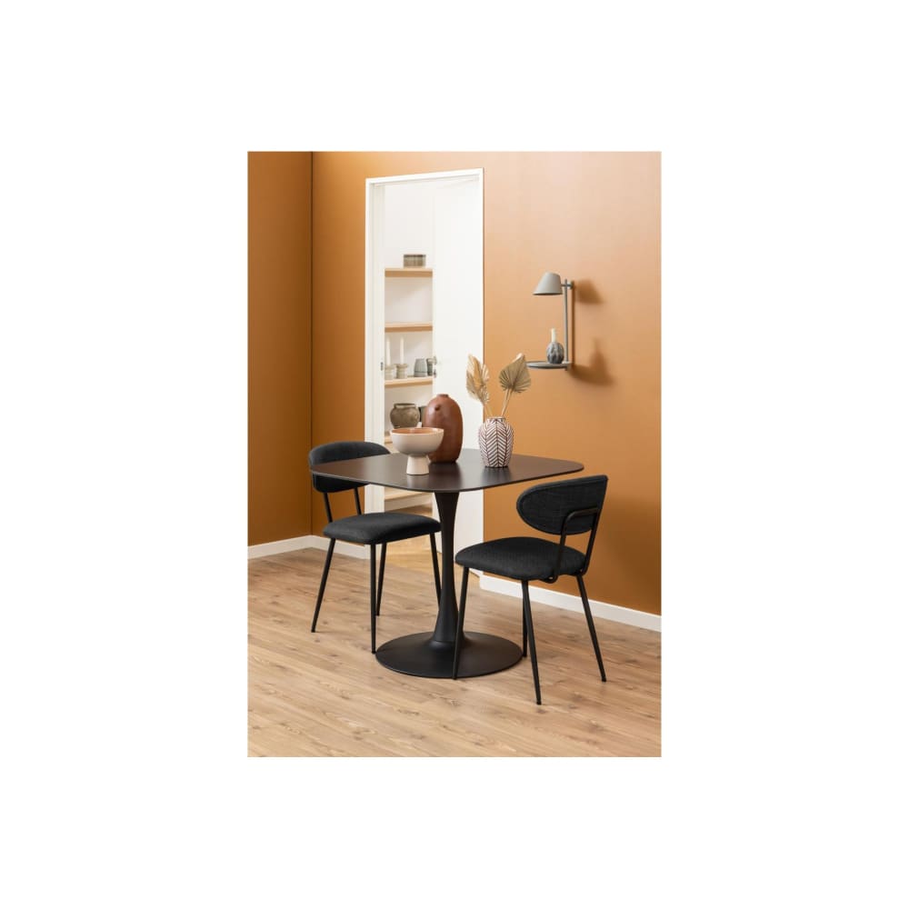 Table carrée en céramique et pied tulipe en métal L90 noir