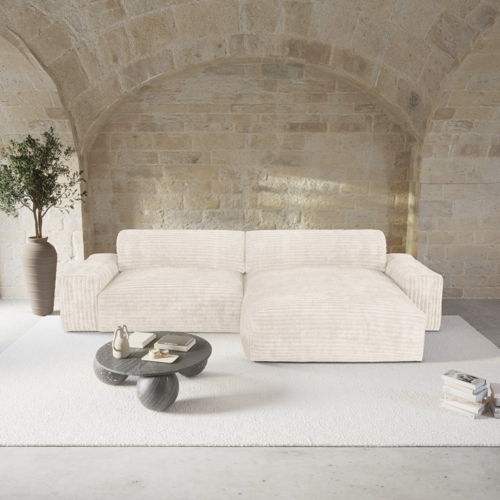 Canapé angle droit 4 places en velours côtelé xxl crème - Maisons du Monde