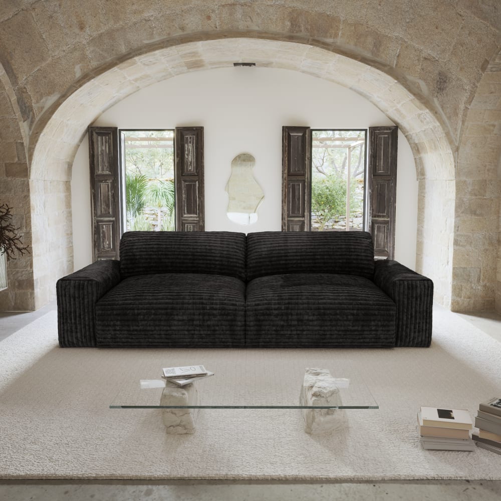 Canapé 3 places velours côtelé XXL noir 220cm